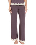 Lady Godiva Contrast-Lace PJ Pants, Pebble/Beige