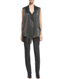Seamed Suede Straight-Leg Pants, Graphite