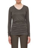 Ruched Long-Sleeve Tee, Olive