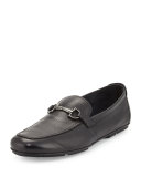 Nowell Textured Calfskin Gancini Driver, Black