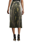 Floral Metallic Midi Skirt, Olive