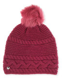 Cable-Knit Beanie w/ Pompom, Bougainvillea