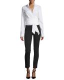 Long-Sleeve Wrap-Front Blouse, White