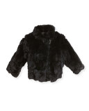 Rabbit Fur Moto Jacket, Black, Size 2-12