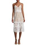 Sleeveless Floral-Lace Midi Dress, White