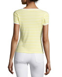 Button V-Neck Striped Tee, Canary