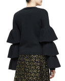 Tiered-Sleeve Knit Sweater, Black
