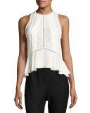 Sleeveless Georgette & Lace Top, Chalk
