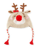 Girls' Knit Reindeer Hat, Brown