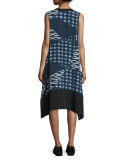 Cyra Printed Silk-Blend Shift Dress, Navy