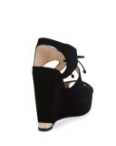 Nayeem Suede Tie Wedge Sandal, Black