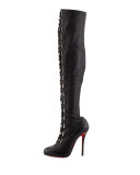 Top Croche Over-the-Knee Red Sole Boot, Black