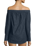 Kacy Reversible Chambray Off-the-Shoulder Tunic, Indigo