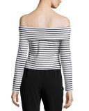 Long-Sleeve Striped Off-the-Shoulder Top, Soft White