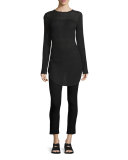Marisol Long-Sleeve Ribbed Tunic, Black