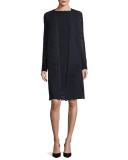 Sleeveless Pleated Stretch-Crepe Dress, Dark Blue