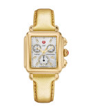 18mm Metallic Saffiano Leather Strap, Gold