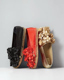 Blossom Leather Espadrille Flat, Gold