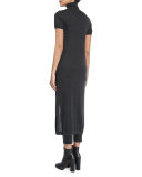 Short-Sleeve Turtleneck Front-Slit Tunic, Anthracite