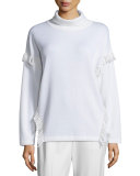 Fringe-Trim Turtleneck Sweater, Off White