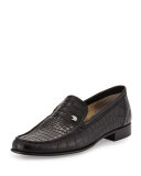 Crocodile Leather Loafer, Black