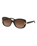 Universal-Fit Squared Cat-Eye Sunglasses, Black