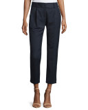 Edie Tapered Gabardine Ankle Pants, Navy