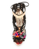 Yasmina Pompom Suede 100mm Sandal, Black