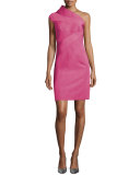 One-Shoulder Bias-Cut Dress, Hot Pink