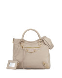 Edge Velo Goatskin Satchel Bag, Beige Praline