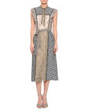 Floral-Print Ruffle-Trim Midi Dress, Ecru/Multi