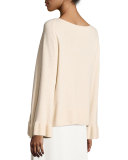 Freja Wool-Blend Flutter-Sleeve Sweater, Champagne