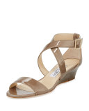 Chiara Glitter Crisscross Wedge Sandal, Sand