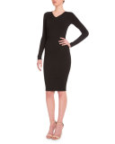 Long-Sleeve Ribbed Sheath Dress, Black