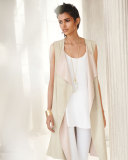 Open-Front Suede Long Vest, Tan/Pink
