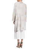 Round-Neck Long Coat with Pleated Panels, Hessian