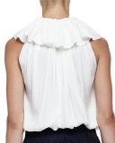 V-Neck Ruffled Cotton Tassel Top