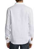 Solid Long-Sleeve Linen Shirt, White