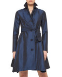 Belted A-Line Trenchcoat Dress, Navy
