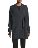 Ribbed Tie-Front Cardigan, Charcoal