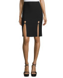 Double-Slit & Keyhole Pencil Skirt, Jet