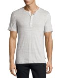 Linen-Cotton Short-Sleeve Henley T-Shirt