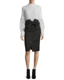 Maddy Asymmetric Button-Front Pencil Skirt, Black