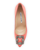 Hangisi Satin 105mm Crystal-Toe Pump, Coral