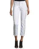 Kimmie Embroidered-Outseam Cropped Jeans, White
