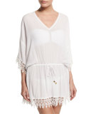 Treville Embroidered-Trim Caftan Coverup