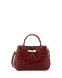 Roseau Crocodile-Embossed Mini Crossbody Bag, Mahogany 