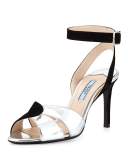 Suede and Metallic Ankle-Wrap Sandal