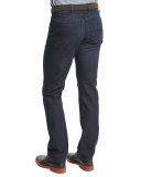 Cotton-Silk Five-Pocket Denim Jeans, Dark Indigo