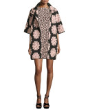 jacquard petal stamp mini dress, black/natural